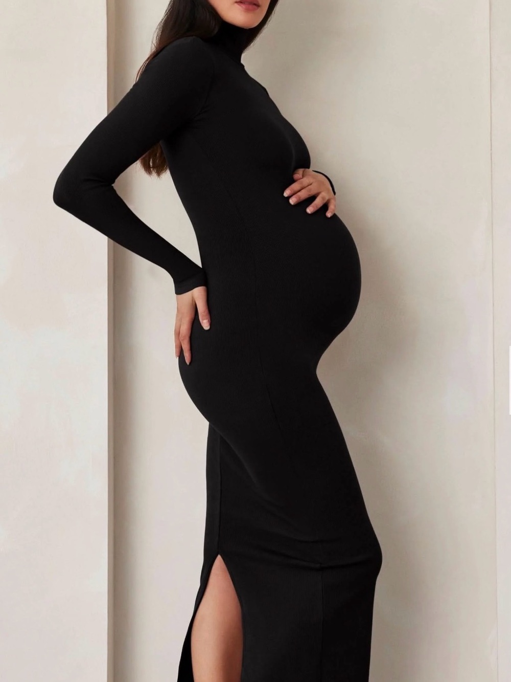 Bumpsuit Sculpting Rib Long Sleeve Maxi Dress Black M NWT